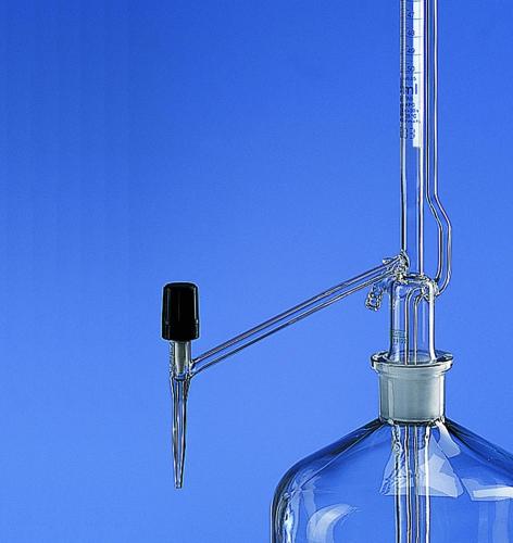 automatická byreta, Pelletův patent, borosilikátové sklo 3.3, třída AS, bez kohoutu