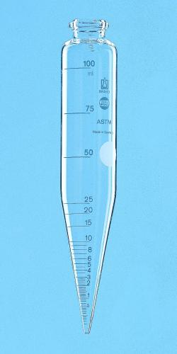 ASTM centrifugační zkumavky, válcové, kónické, borosilikátové sklo 3.3