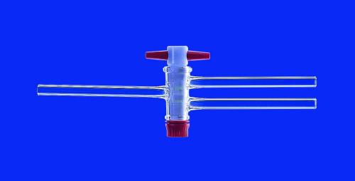 dvoucestný kohout s PTFE plug, borosilikátové sklo 3.3