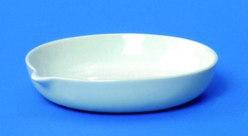 LLG porcelánové odpařovací misky s výlevkou, ploché dno, mělký tvar