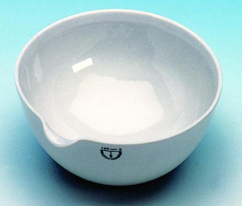 odpařovací misky, porcelán, s výlevkou, kulaté dno, střední tvar